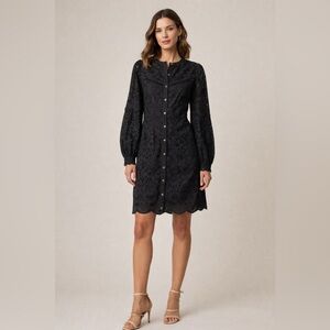 Veronica Beard Black Eyelet Shirt Dress Cotton Size 8 Midi